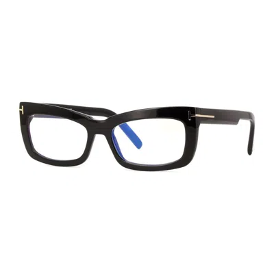 Tom Ford Eyeglasses Rectangle Full Rim, Shiny Black Frame And Clear Blue Light Block Lenses Lens Ft5966-b001