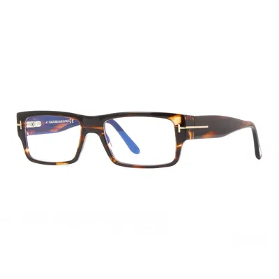 Tom Ford Eyeglasses Rectangle Full Rim, Striped Dark Brown Frame And Clear Blue Light Block Lens Ft5835-b050