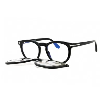 Tom Ford Eyeglasses Round Full Rim, Black Frame And Clear/grey Clip-on Photochromic Lens Ft5993-b005