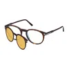 Tom Ford Eyeglasses Round Full Rim, Dark Havana Frame And Clear Blue Light Protection With Sunglasses Yellow  In Brown