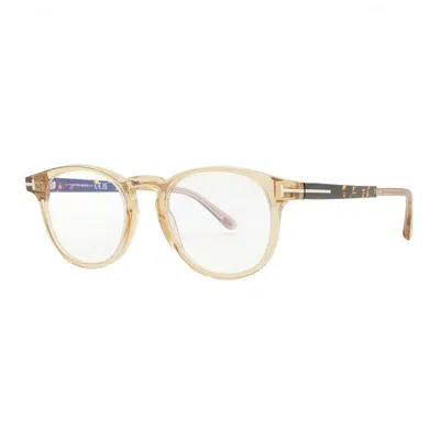 Tom Ford Eyeglasses Round Full Rim, Light Brown Frame And Clear/blue-light Block Lenses Lens Ft5891-b047 In Gold