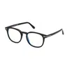 Tom Ford Eyeglasses Round Full Rim, Shiny Blonde Havana Frame And Clear Blue Light Block Lens Ft5819-b053 In Black