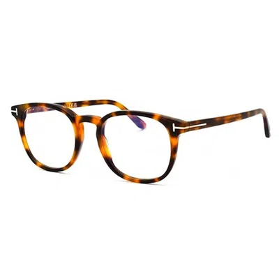 Tom Ford Eyeglasses Round Full Rim, Shiny Blonde Havana Frame And Clear Blue Light Block Lens Ft5819-b053 In Brown