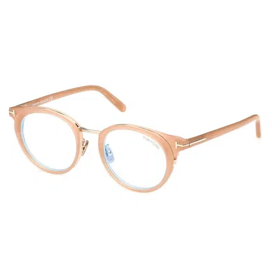 Tom Ford Eyeglasses Round Full Rim, Shiny Semi-milky Pink Frame And Clear Blue Light Block Lens Ft5784-d-b072 In Neutral