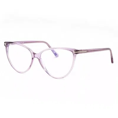 Tom Ford Eyeglasses Round Full Rim, Shiny Transparent Liliac Frame And Clear Demo Lenses Lens Ft5743-b078 In Pink
