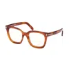Tom Ford Eyeglasses Square Full Rim, Blonde Havana Frame And Clear Blue Light Block Lens Ft5880-b053 In Brown
