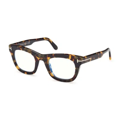 Tom Ford Eyeglasses Square Full Rim, Coloured Havana Frame And Clear Blue Light Block Lens Ft5872-b055 In Brown