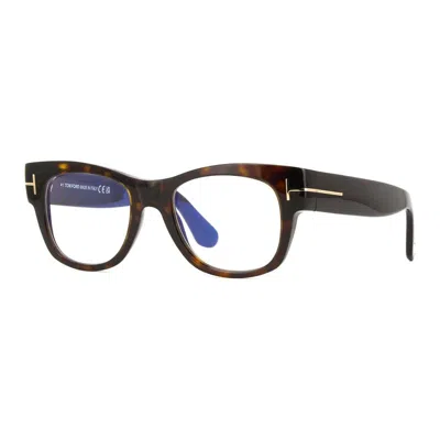 Tom Ford Eyeglasses Square Full Rim, Dark Havana Frame And Clear Blue Light Block Lens Ft5040-b052 In Black