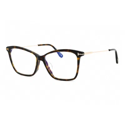 Tom Ford Eyeglasses Square Full Rim, Dark Havana Frame And Clear Blue Light Block Lens Ft5687-f-b052 In Transparent