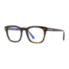 Tom Ford Eyeglasses Square Full Rim, Dark Havana Frame And Clear Blue Light Block Lens Ft5870-b052 In Brown