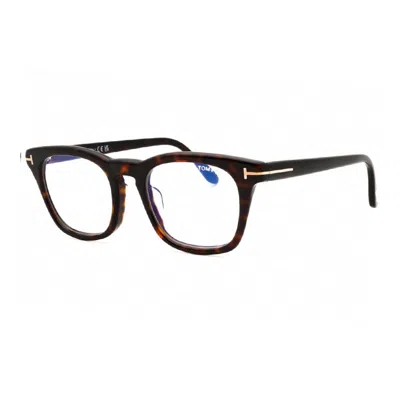 Tom Ford Eyeglasses Square Full Rim, Dark Havana Frame And Clear Blue Light Block Lens Ft5870-f-b052 In Brown