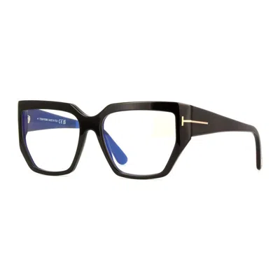 Tom Ford Eyeglasses Square Full Rim, Dark Havana Frame And Clear Blue Light Block Lenses Lens Ft5951-b052 In Black