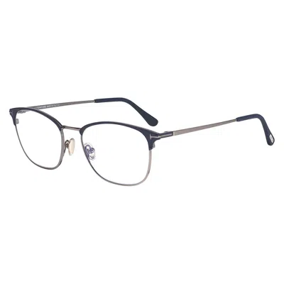TOM FORD EYEGLASSES SQUARE FULL RIM, MATTE BLUE/SHINY DARK RUTHENIUM FRAME AND CLEAR BLUE LIGHT BLOCK LENS FT