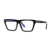 Tom Ford Eyeglasses Square Full Rim, Shiny Black Frame And Clear Blue Light Block Lenses Lens Ft5912-b001 In Black
