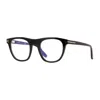 Tom Ford Eyeglasses Square Full Rim, Shiny Black Frame And Clear Blue Light Block With Magnetic Clip-on Lens  In Black