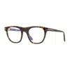 Tom Ford Eyeglasses Square Full Rim, Shiny Black Frame And Clear Blue Light Block With Magnetic Clip-on Lens  In Transparent