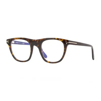 Tom Ford Eyeglasses Square Full Rim, Shiny Black Frame And Clear Blue Light Block With Magnetic Clip-on Lens  In Transparent