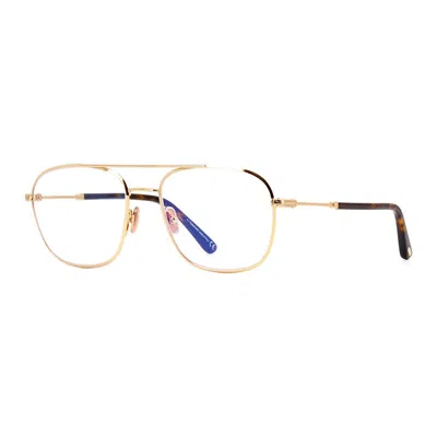 Tom Ford Eyeglasses Square Full Rim, Shiny Dark Gunmetal Frame And Clear Blue Light Block Lens Ft5830-b008 In Gold