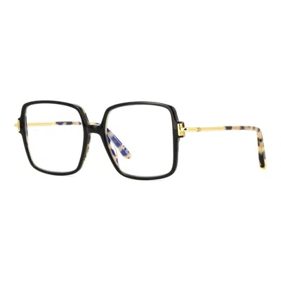 Tom Ford Eyeglasses Square Full Rim, Shiny Light Brown Frame And Clear Blue Light Block Lens Ft5915-b045 In Black