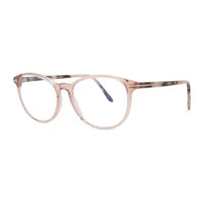 Tom Ford Eyeglasses Square Full Rim, Shiny Light Red Frame And Clear Blue Light Block Lens Ft5810-b074 In Beige