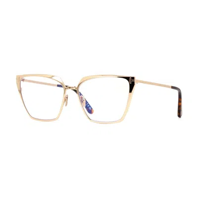 Tom Ford Eyeglasses Square Full Rim, Shiny Palladium Frame And Clear Blue Light Block Lenses Lens Ft5945-b016 In Gold
