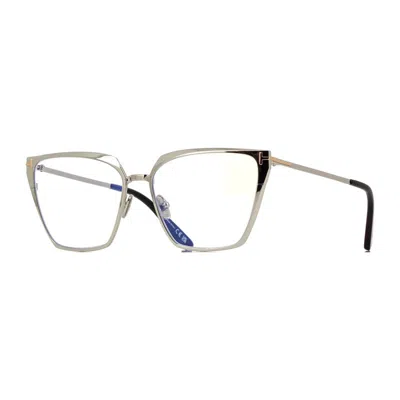 TOM FORD EYEGLASSES SQUARE FULL RIM, SHINY PALLADIUM FRAME AND CLEAR BLUE LIGHT BLOCK LENSES LENS FT5945-B016