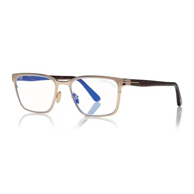 Tom Ford Eyeglasses Square Full Rim, Shiny Rose Gold Frame And Clear Blue Light Block Lens Ft5733-b028 In Neutral