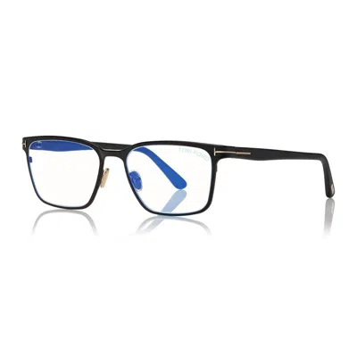 Tom Ford Eyeglasses Square Full Rim, Shiny Rose Gold Frame And Clear Blue Light Block Lens Ft5733-b028 In Black