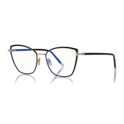 Tom Ford Eyeglasses Square Full Rim, Shiny Rose Gold Frame And Clear Demo Lenses Lens Ft5740-b028 In Black