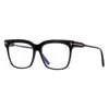 Tom Ford Eyeglasses Square Full Rim, Shiny Teal Frame And Blue Light Block Lenses Lens Ft5768-b056 In Black