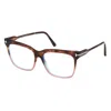 Tom Ford Eyeglasses Square Full Rim, Shiny Teal Frame And Blue Light Block Lenses Lens Ft5768-b056 In Brown