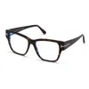 Tom Ford Eyeglasses Square Full Rim, Transparent Rose Frame And Clear Blue Light Block Lens Ft5745-b072 In Brown