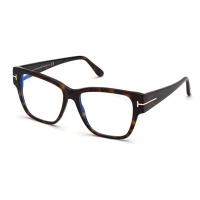 Tom Ford Eyeglasses Square Full Rim, Transparent Rose Frame And Clear Blue Light Block Lens Ft5745-b072 In Brown