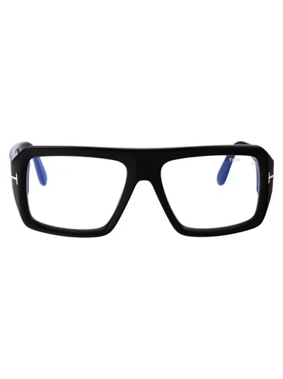 Tom Ford Ft5903b Logo-engraved Square-frame Glasses In 001 Nero Lucido