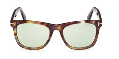 Tom Ford Men's Kevyn Acetate Square Sunglasses In Shiny Vintage Light Havana Photochromic Green Lenses