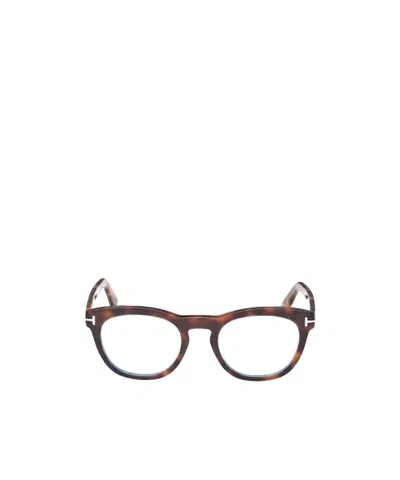 Tom Ford Eyewear Round Frame Glasses In Brown