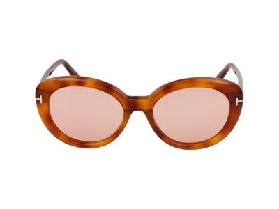 Tom Ford Eyewear Round Frame Sunglasses In Havana Blonde/violet