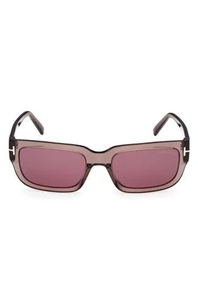 Tom Ford Ezra 54mm Rectangular Sunglasses In Shiny Brown/bordeaux Mirror