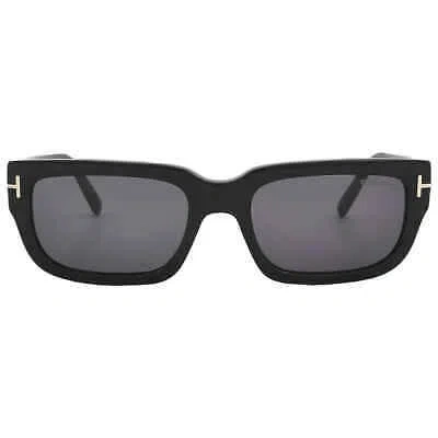 Pre-owned Tom Ford Ezra Smoke Rectangular Unisex Sunglasses Ft1075 01a 54 Ft1075 01a 54 In Gray