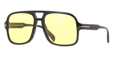 Pre-owned Tom Ford Falconer 02 Ft0884 01e Shiny Black/brown Yellow Sunglasses 60mm