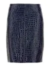Tom Ford Black Leather Skirt In Blue