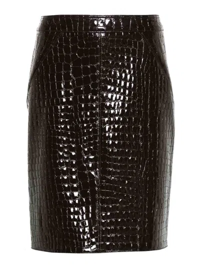 TOM FORD CROCO EMBOSSED LEATHER MIDI SKIRT