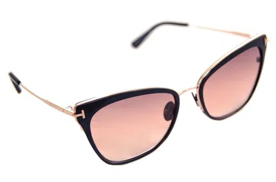 Pre-owned Tom Ford Faryn Titanium Womens Sunglasses Tf843 01f 56mm Large Black Gold Brown