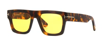 Pre-owned Tom Ford Fausto Ft 0711 Havana/brown (56e) Sunglasses In Yellow