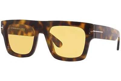 Pre-owned Tom Ford Fausto Tf711 56e Sunglasses Men's Havana/yellow Lens Square Shape 53mm