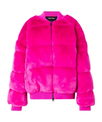 Tom Ford Faux Fur Down Bomber Jacket In Pink