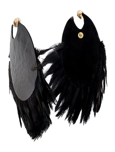 Pre-owned Tom Ford Feather, Runway 2015 Hammered Disk Statement Hoop Earrings In Black