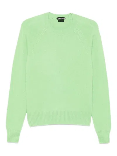 Tom Ford Felted Pure Cashmere Long Sleeves Crew Neck Sweater In Green