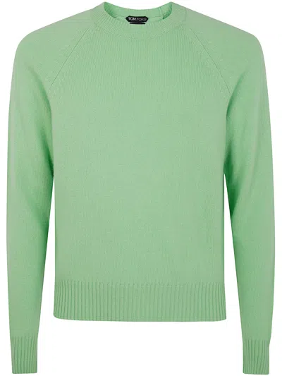 Tom Ford Felted Pure Cashmere Long Sleeves Crew Neck Sweater In Green