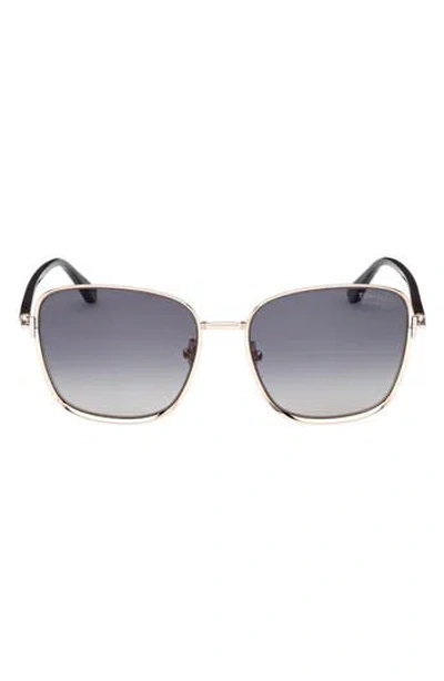 Tom Ford Fern 57mm Polarized Square Sunglasses In Rose Gold/smoke Polarized